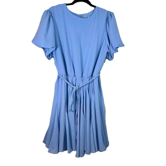 Cinderella Blue Fit + Flare Short Puff Sleeve Tie-Waist Dress 12 - Picture 1 of 13